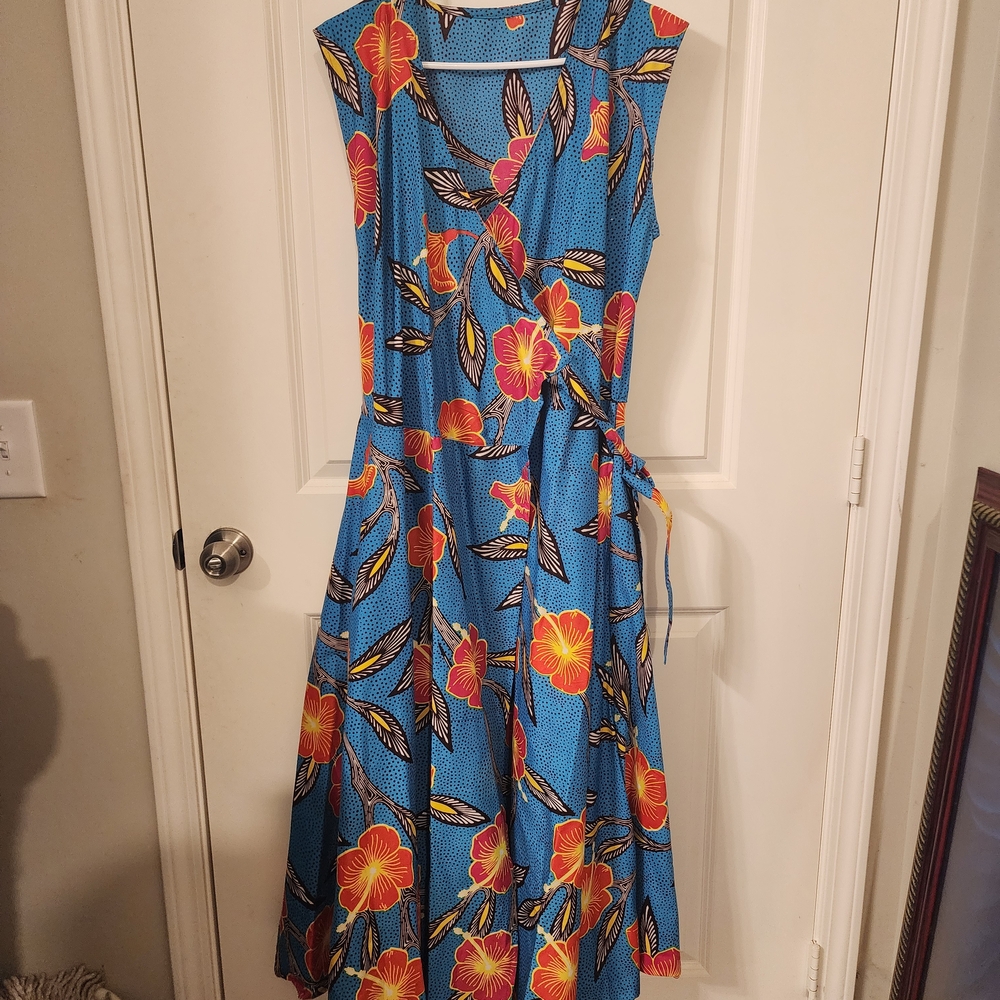 Floral Maxie Wrap Dress in Blue and Red/Orange